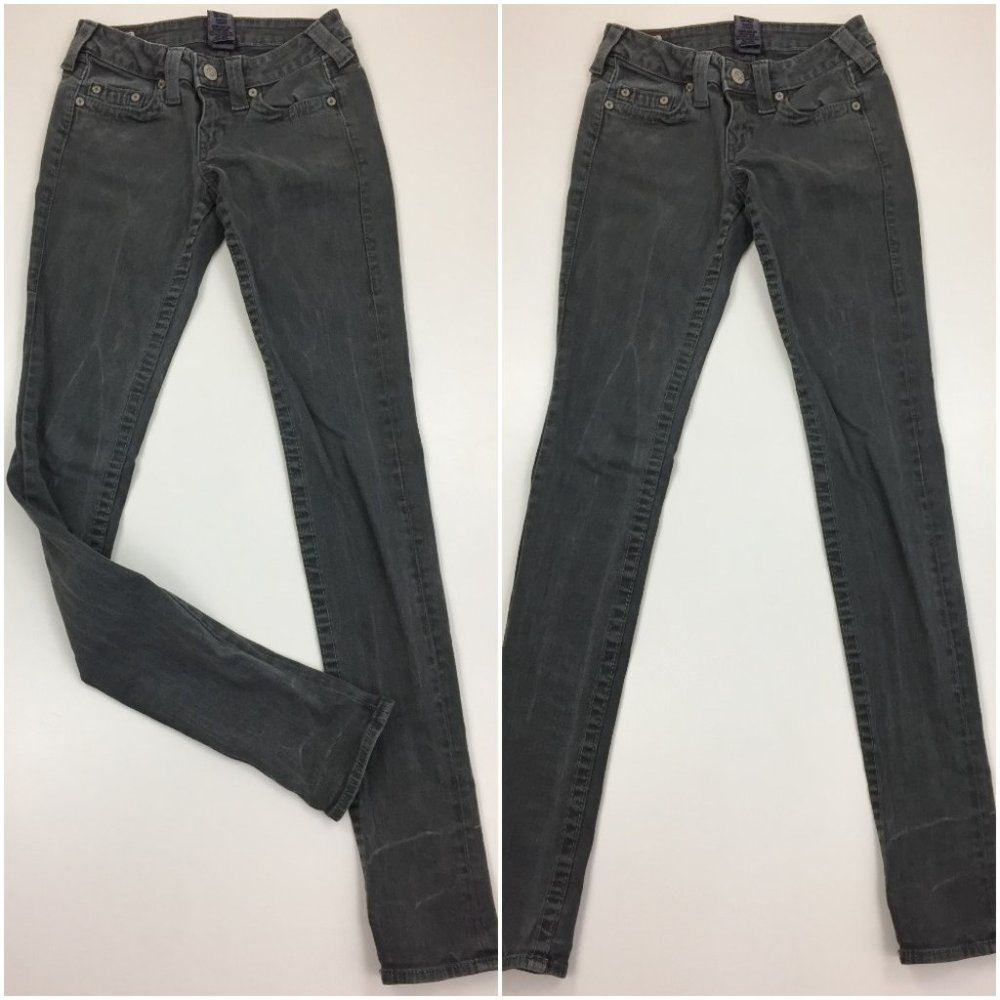 TRUE RELIGION Gray STELLA Logo Hardware 5 Pocket Slim Fit Skinny Jeans